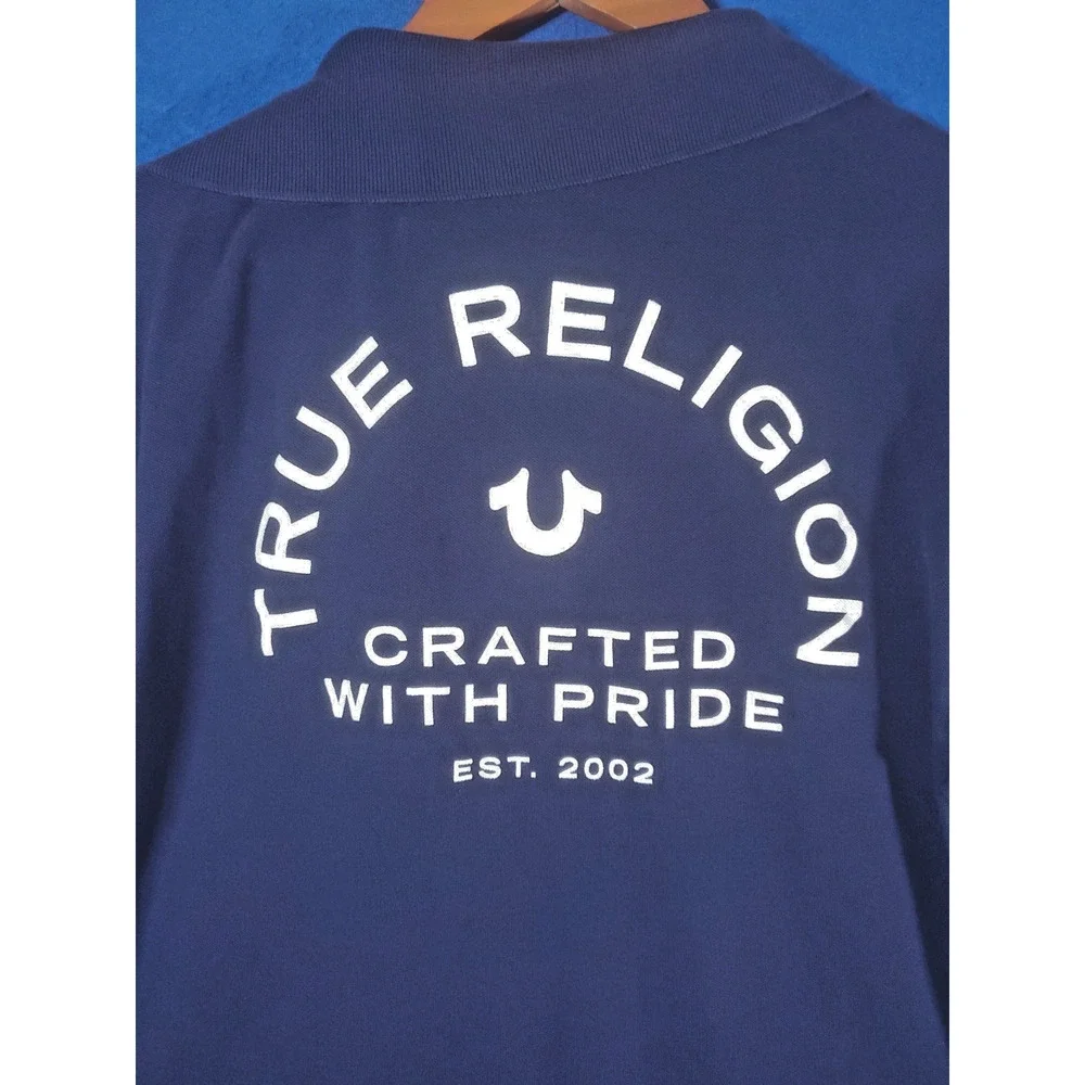 True Religion Mens Polo Shirt Size XL Blue Short Sleeve Crafted With Pride